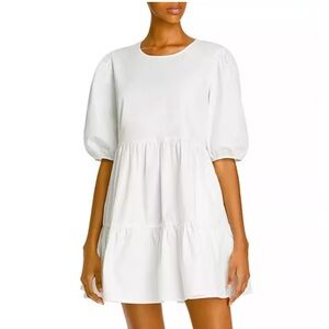 Zara White Mini Summerdress with Puff Sleeves and Ruffles